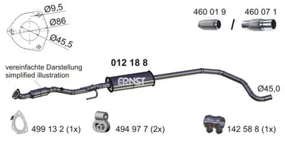 Produktbild von ERNST 012188 Mittelschalldämpfer Schalldämpfer für OPEL Corsa D Schrägheck (S07)