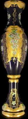 Produktbild von Casa Padrino Luxus Barock Glas Vase Blau / Mehrfarbig / Gold H. 110 cm - Prunkvolle handgefertigte & handbemalte Blumenvase - Barock Deko Accessoires