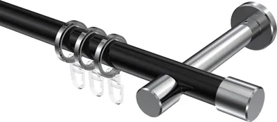 Produktbild von Interdeco Gardinenstange / Vorhangstange Schwarz / Chrom, Typ Prestige Santo (Kappe), 20 mm Ø 1-läufig, 320 cm
