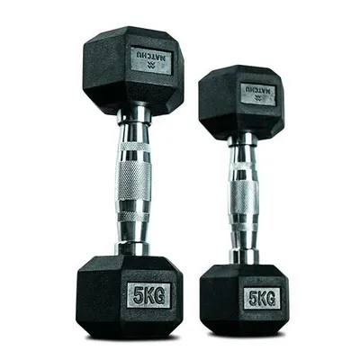 Produktbild von Matchu Sports Hantel Hexagon Set | 2 x 5 kg aus Gummi Ergonomische Verchromte Griffe | Dumbbell Set Kurzhantel Set Hanteln Kurzhanteln