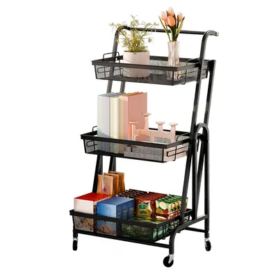 Produktbild von Küchenspeicherregal, Haushaltsdreischichtiger Lagerregal, Küche drehender Lagerregal, Badezimmer organisierender Rack, 94.5X44X30cm