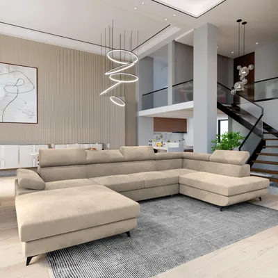 Produktbild von Masseno Ecksofa RUBANO R-S mit Schlaffunktion U-Form, Sofa mit Bettkasten, Wohnzimmersofa, Couch, Soffa, Bettsofa, Couchgarnitur- Creme, MONOLITH 04