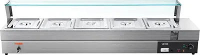 Image de Réchauffeur alimentaire électrique commercial de comptoir 5*8Qt avec protection en verre