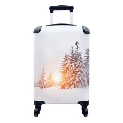 Produktbild von MuchoWow® Koffer Handgepäck Trolley Rollkoffer Kleine Reisekoffer mit 4 Rollen - Sonne - Bäume - Schnee - Cabin Size < 55x40x23 cm & 55x40x20 cm - Fotokoffer - Kabinenkoffer - Boardgepäck - Reise-Box - Reisekoffer - Reisegepäck - Koffer mit Bild - Trolley für Kinder