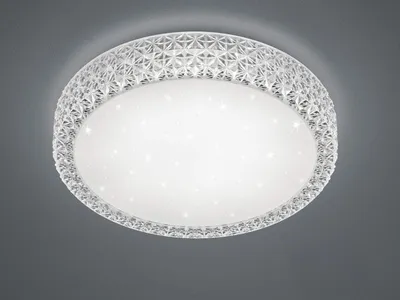 Produktbild von Dimmbare LED Deckenlampe PEGASUS Fernbedienung Ø60cm H. 11cm Weiß Kristall-Optik