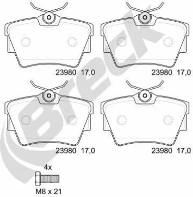 Produktbild von BRECK Bremsbeläge Satz Hinten Bremsklötze für OPEL Vivaro A Kastenwagen (X83) 23980 00 703 00