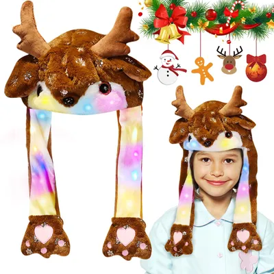 Weihnachtsmütze mit LED und beweglichen Ohren, Plüsch, 1 Stück
