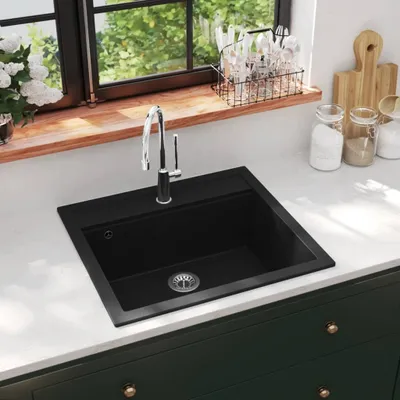 Produktbild von vidaXL Granitový drez Single Bowl Black