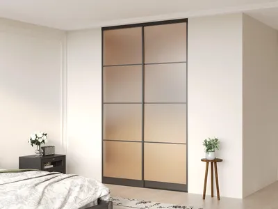 Produktbild von Schiebetüren für Kleiderschrank aus Stahl - Schwarz und mattiertes Sicherheitsglas - H250 x B150 cm - ATERMA