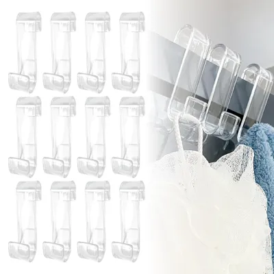 Produktbild von 12 Haken für runde Heizkörper, Haken zum Aufhängen an Heizkörpern, Handtuchhaken für Heizkörper, S-Haken, Kunststoff, zum Aufhängen, für alle Standardheizkörper, transparent