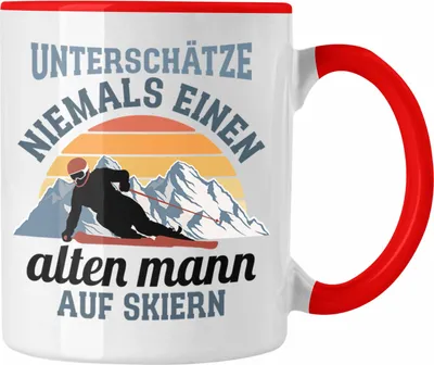 Produktbild von Trendation - Ski Fahren Tasse Geschenk Skifahrer Geschenk Tasse Lustig Männer Skifahren Witz Spruch Sprüche (Rot)