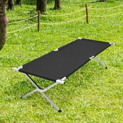 Zdjęcie produktu dla Składane łóżko kempingowe - składana leżanka polowa dla dorosłych - 190x62x42 cm - wyjątkowo stabilna, udźwig 150 kg - do użytku wewnątrz i na zewnątrz - kolor czarny