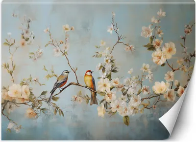 Zdjęcie produktu dla Fototapeta filzelinowa Ptaki na gałęzi Chinoiserie 100x70 cm Feeby Niebieski klej w zestawie łatwa w montażu