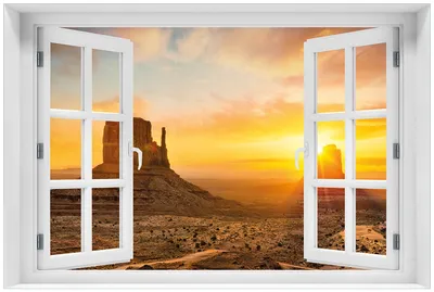 Produktbild von Wallario Premium Glasbild mit Fensterrahmen, freischwebende Optik, kräftige Farben, Größe 60 x 90 cm Motiv Monument bei Sonnenuntergang