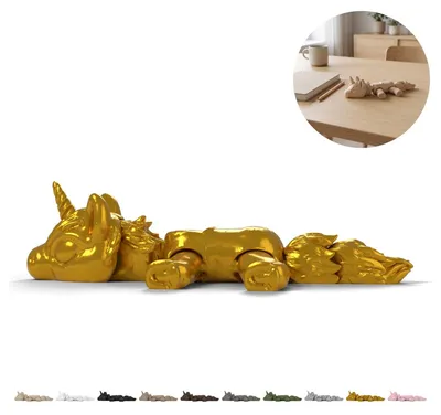 Obrázek produktu pro Flexi jednorožec 14,1 cm, pohyblivá mini figurka, fidget z 3D tisku – Hedvábně zlatá