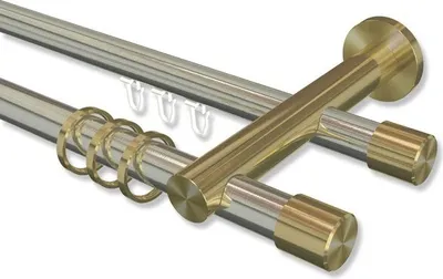 Produktbild von Interdeco Rundrohr-Innenlaufstange, Gardinenstange (Kombination) Edelstahl-Optik / Messing-Optik Modell Platon Santo, 20 mm Ø 2-läufig, 480 cm (geteilt)