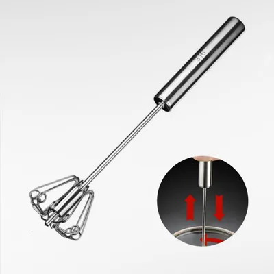 Produktbild von Schneebesen Mixer, Küchenutensil zum Mischen, Drehbarer Push Mixer Rührer Schneebesen, Schlagen und Rühren Silber