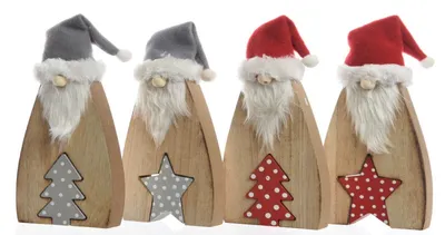 Produktbild von Zwerge Nikolaus Holz Zipfelmütze Grau oder Rot H 20,5 cm 2 er Set