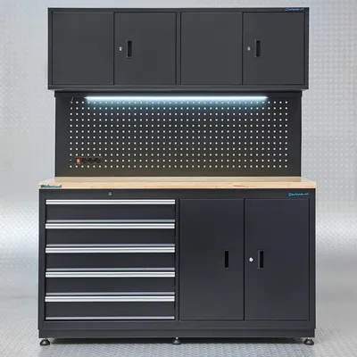 Produktbild von Werkbank 160 cm mit Oberschränken und Lochwand