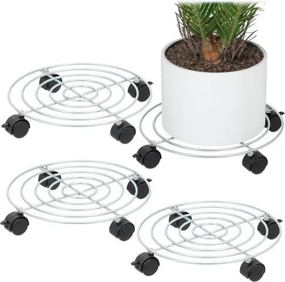Immagine prodotto di Set di 4 rulli per piante - Ø 32 cm - Sottovaso con ruote - Acciaio - Rullo per piante da interno - Acciaio - Qualità sostenibile
