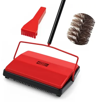 Handmatige tapijtveger met paardenhaarborstel, rood