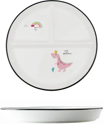 Imagen del producto de Plato de cerámica con tres compartimentos, apto para microondas y lavavajillas, de 25 cm, ideal para niños y adultos