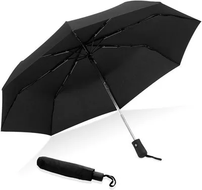 Produktbild von Unyqoos® Automatischer Reise-Regenschirm, windbeständig mit 8 Streben, kompakt 29 cm, robustes Metallgestell & rutschfester Griff – für Damen & Herren