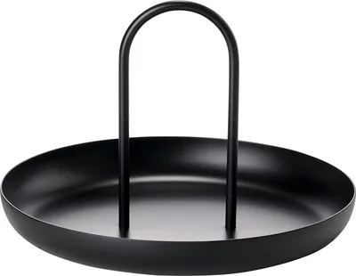 Obrázok produktu pre 20 cm okrúhly podnos z matne lakovaného kovu s rukoväťou - čierny - dekoratívny podnos