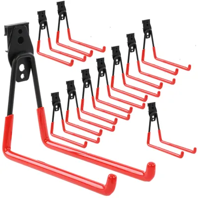 Image de Crochets pour outils - Crochets muraux - Lot de 10 - 19 cm - Capacité de charge jusqu'à 25 kg - Pour garage - Pour échelles et pelles