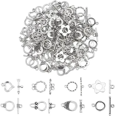 Productafbeelding van Toggle Sluitingen - Sieraden Sluitingen - Sieraden Maken - 8 Verschillende Stijlen - 80 Stuks - Antiek Zilver