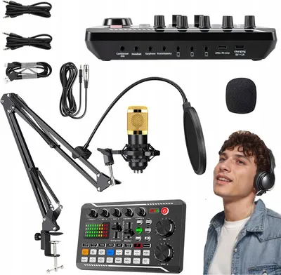 Obrázek produktu pro Kondenzátorový mikrofon BM800 Pro se zvukovou kartou, mixážním pultem a stojanem - kompletní sada