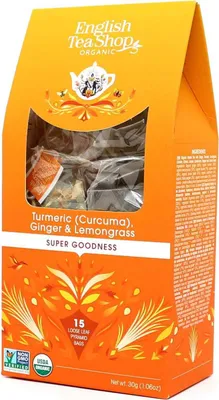 Produktbild von ETS - Kurkuma, Ingwer & Zitronengras, BIO, 15 Pyramiden-Beutel in Papierbox