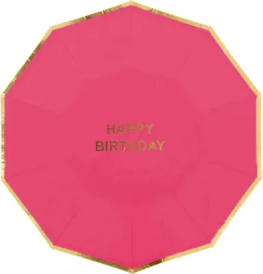 Obrázok produktu pre Papierový tanier, 18 cm, Happy Birthday, balenie 6 ks, ružový