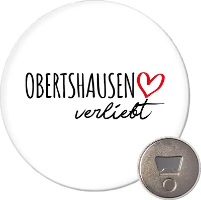 Produktbild von Huuraa Magnet Obertshausen verliebt 59mm Kühlschrankmagnet rund Flaschenöffner Geschenkidee