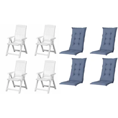 Produktbild von Progarden Klappsessel Tampa mit Auflage 4er Set weiß / kobalt