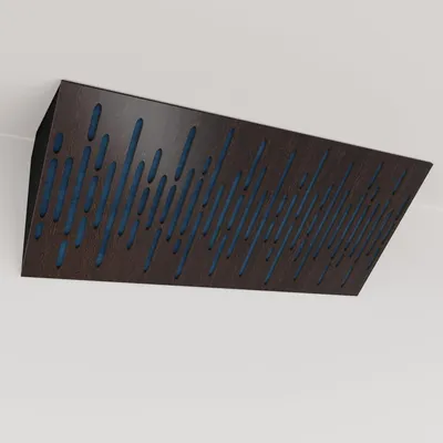 Produktbild von 2er-Pack – Schmale akustische Eck-Bassfalle mit Samtstoff | 23x50x10 cm |Reflexion - Schalldämmung | [WAVE (Horizont) - Wenge |Blau]