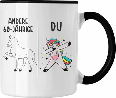 Produktbild von Trendation - 60. Geburtstag Frauen Tasse Einhorn Geschenk Geschenkidee 60er Geburtstag Mutter Mama (Schwarz)