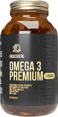 Obrázok produktu pre Grassberg Omega-3 Premium 1200 mg 90 kapsl / Omega 3 mastn kyseliny / Koncentrt rybieho oleja vo farmaceutickej kvalite s obsahom a 60% omega 3 mastnch kyseln