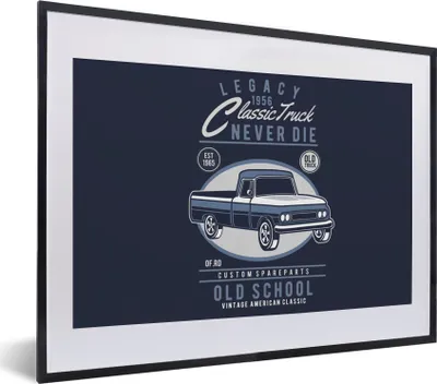 Produktbild von MuchoWow® MuchoWow® Gerahmtes Poster Autos - Blau - Retro 40x30 cm - Poster mit zchwarzem Bilderrahmen - Bilderrahmen - Poster im Rahmen