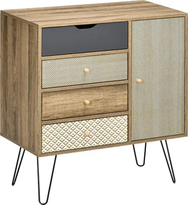 Image de Commode - 4 tiroirs - bois - style marocain moderne - 79×39×86 cm - Pour le salon - Marron café
