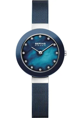 Produktbild von BERING Damen Quarz Uhr | Armbanduhr 29 mm silbernes Edelstahlgehäuse und blaues