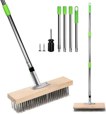 Immagine prodotto di Scopa in acciaio da 160 cm - Scopa in acciaio da 30 cm per la rimozione del muschio - Scopa per terrazze in acciaio inossidabile per giardino, terrazza e pareti