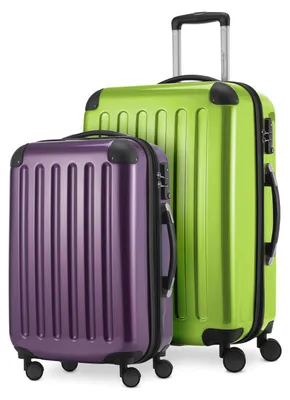 Produktbild von Alex - 2er Set Handgepäck + Mittelgroßer Koffer, Kofferset Resekofffer Trolleys Hartschale Polycarbonat glänzend,Apfelgrün-Aubergine