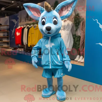 Produktbild von Himmelblaues REDBROKOLY Reh-Maskottchen-Kostüm mit Windjacke und Schnürsenkeln