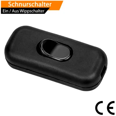 Produktbild von ORSEM Schnurschalter 250V EIN/AUS Wippschalter Schnurzwischenschalter Lampenschalter mit Zugentlastung Inline Schalter Schwarz