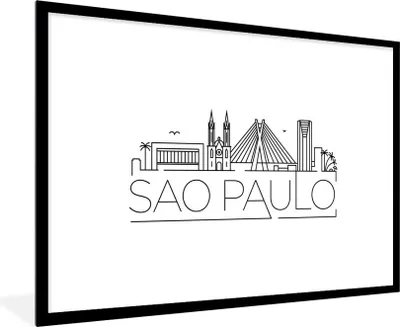 Produktbild von MuchoWow® MuchoWow® Gerahmtes Poster Stadtbild "Sao Paulo" mit weißem Hintergrund 90x60 cm - Poster mit zchwarzem Bilderrahmen - Wanddekoration - Fotos