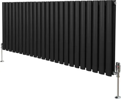 Produktbild von Oval Röhrenheizkörper & Chrom Thermostatventile – 600mm x 1440mm - Schwarz