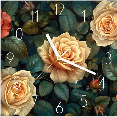 Produktbild von Wanduhr aus Glas mit Motiv Rosenmuster Blumen- 30 x 30 cm - inkl. Aufhängesystem