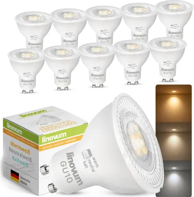 Produktbild von linovum 10x LumiFLEX LED GU10 Spots Warmweiß Neutralweiß Kaltweiß - Lampen Birne Leuchtmittel 3W mit einstellbaren Weißtönen CCT