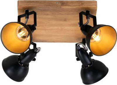 Produktbild von Spotleuchte dreh- & schwenkbar 4x E14 25 W Schwarz-Gold Holz Briloner